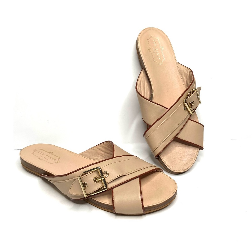 TED BAKER London Blush Leather Cross Strap Slide Sandal
